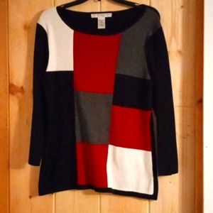 Red, Black Gray, and White Woman Sweater.
